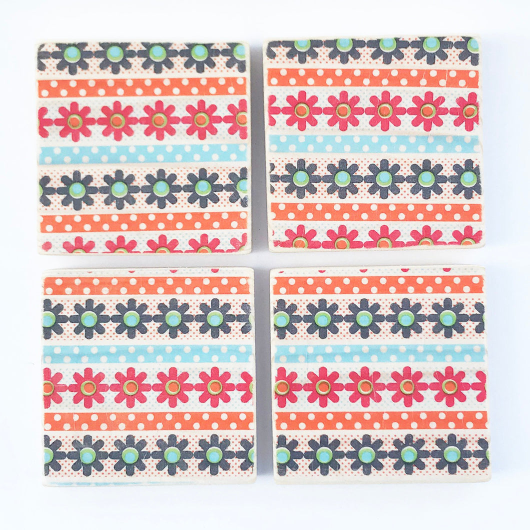 Retro Flower Pattern Coaster Set ***REDUCED***