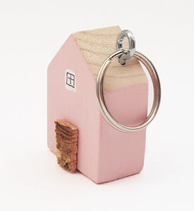 Keychain Cottage with Floral Reverse Pink Keyring Wooden House Keyring
