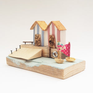 Wooden Coastal Art Nautical Miniatures Beach Hut Ornaments
