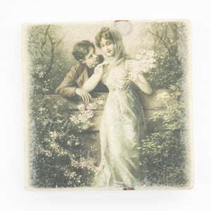 Wood Coasters with Vintage Style Romantic Scene