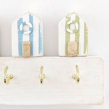 Load image into Gallery viewer, Key Holder for Wall with Wooden Beach Huts Beach Hut Decor