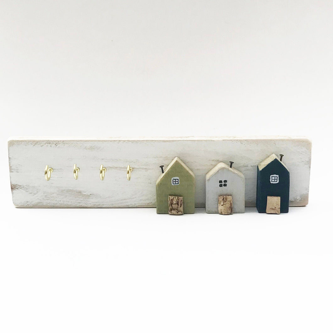 Pallet Wood Key Rack, Key Holder with Miniature Houses, Wooden Key Hooks, Key Holder for Wall, Key Hook, Key Hanger, Wooden Key Holder, Keys