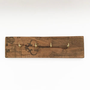 Wooden Key Holder with Vintage Style Key Prints Wood Decor