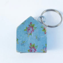 Load image into Gallery viewer, Wooden House Keychain with Floral Pattern Reverse Wooden Gifts