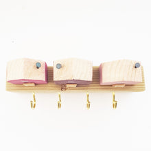 Load image into Gallery viewer, Key Holder for Wall with Little Pink Houses - Choose Brass or Silver Hooks