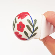 Load image into Gallery viewer, Wooden Door Stopper with Red Floral Ceramic Door Knob