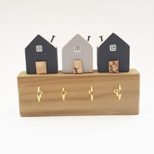 Load image into Gallery viewer, Wooden Key Holder for the Wall with Little Wooden Houses