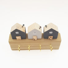 Load image into Gallery viewer, Wooden Key Holder for the Wall with Little Wooden Houses