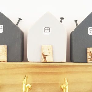 Wooden Key Holder for the Wall with Little Wooden Houses
