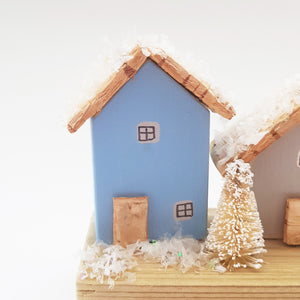 Wooden Cottages with Snow Christmas Decor