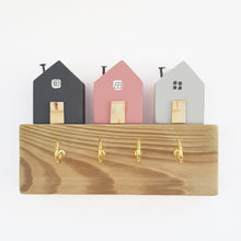 Load image into Gallery viewer, Key Holder for Wall with Grey and Pink Wooden Houses