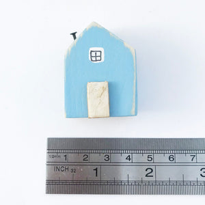 Wooden Magnets Tiny Wood House for Magnetic Board or Fridge Blue Magnet