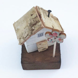 Mini Decorative Wooden House with Floral Tree Miniature Ornaments