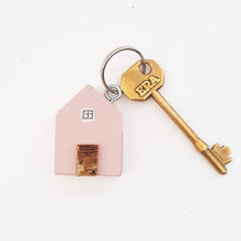 Load image into Gallery viewer, Keychain Cottage with Floral Reverse Pink Keyring Wooden House Keyring