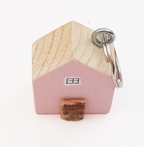 Keychain Cottage with Floral Reverse Pink Keyring Wooden House Keyring