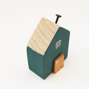 Miniature Wood House Small Ornaments Teal Ornaments Wooden Gift