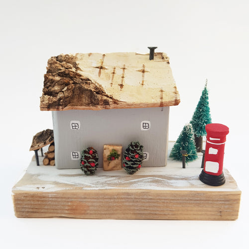 Winter Wooden House Diorama Wooden Christmas Scene