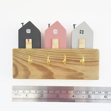 Load image into Gallery viewer, Key Holder for Wall with Grey and Pink Wooden Houses