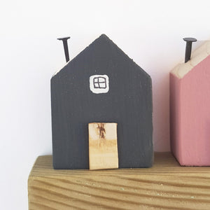 Key Holder for Wall with Grey and Pink Wooden Houses