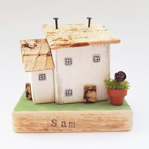 Wooden Cottage House Ornament Personalized Gift - Painted in a colour of your choice - Add a Name or House Number