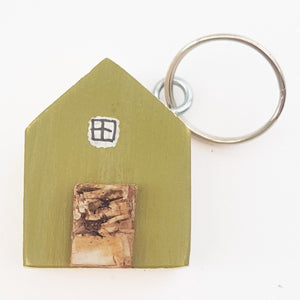 Keychain Green House Keyring Wood Gift