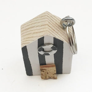 Beach Hut Keychain Wooden Key Ring