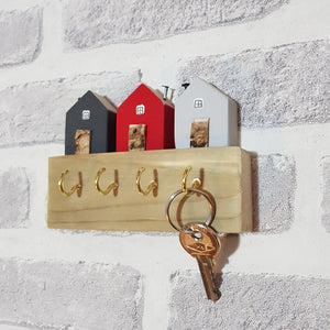Grey and Red Wooden Key Holder Wood Key Holder for Wall Key Hooks Wooden Key Hanger Key Rack Wooden House Key Hook for Wall Home Wall Hooks