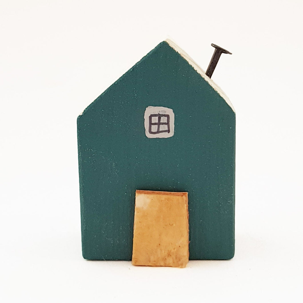 Miniature Wood House Small Ornaments Teal Ornaments Wooden Gift