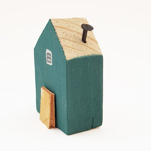 Miniature Wood House Small Ornaments Teal Ornaments Wooden Gift