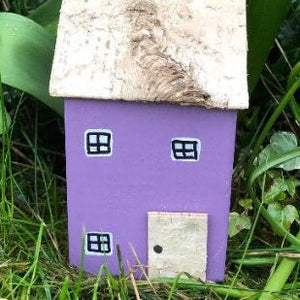 Wood House Purple Garden Decor