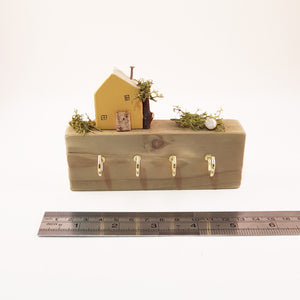 Key Holder for Wall with Tiny House and Garden - Wooden House can be painted in a colour of your choice