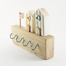 Load image into Gallery viewer, Key Holder Wood with Tiny Beach Huts Wooden Nautical Decor - Painted in a colour of your choice