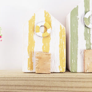 Key Holder Wood with Tiny Beach Huts Wooden Nautical Decor - Painted in a colour of your choice