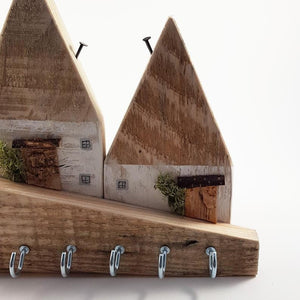 Rustic Wooden Cottages Key Holder for Wall - Painted in a colour of your choice