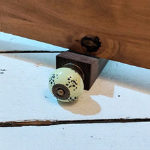Load image into Gallery viewer, Wooden Door Stop finshed with a Rustic Green Ceramic Knob Gifts for Home Wood Decor