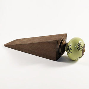 Wooden Door Stop finshed with a Rustic Green Ceramic Knob Gifts for Home Wood Decor