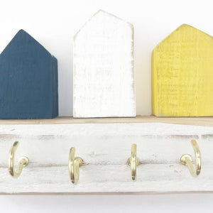 Key Holder for Wall Wooden with Wooden Houses - Painted in a colour of your choice